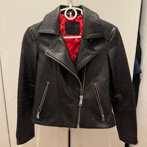 All Saints leather jacket with red quilted lining